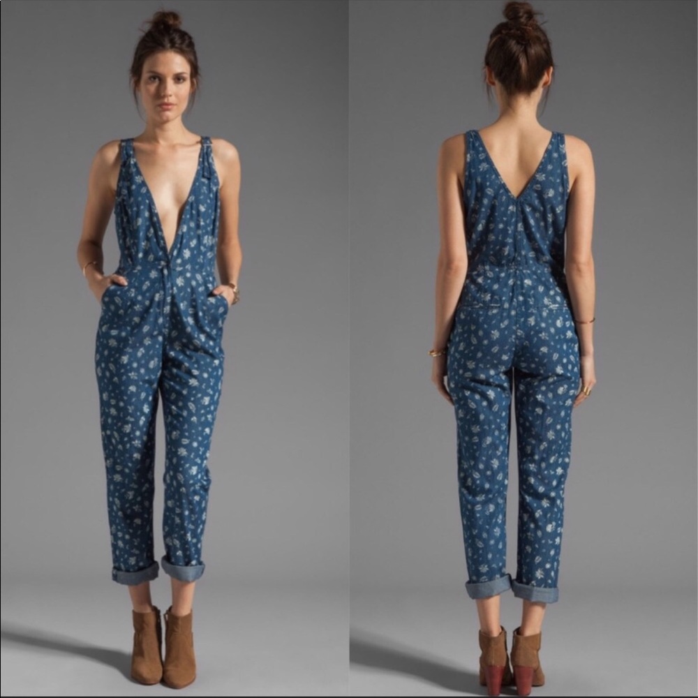 Obey Propaganda denim floral jumpsuit, overalls